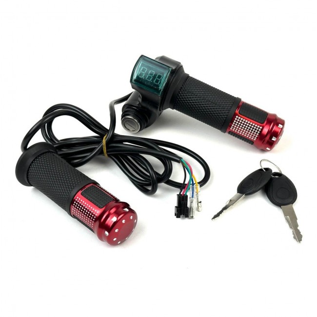Ручка газа с вольтметром и замком зажигания (кабель 2 метра) Красная